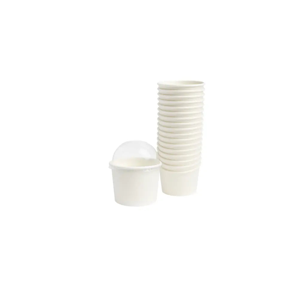 ICE CREAM CUP, 4 OZ, PAPER, WHITE, WITH DOME LID (50 PCS)