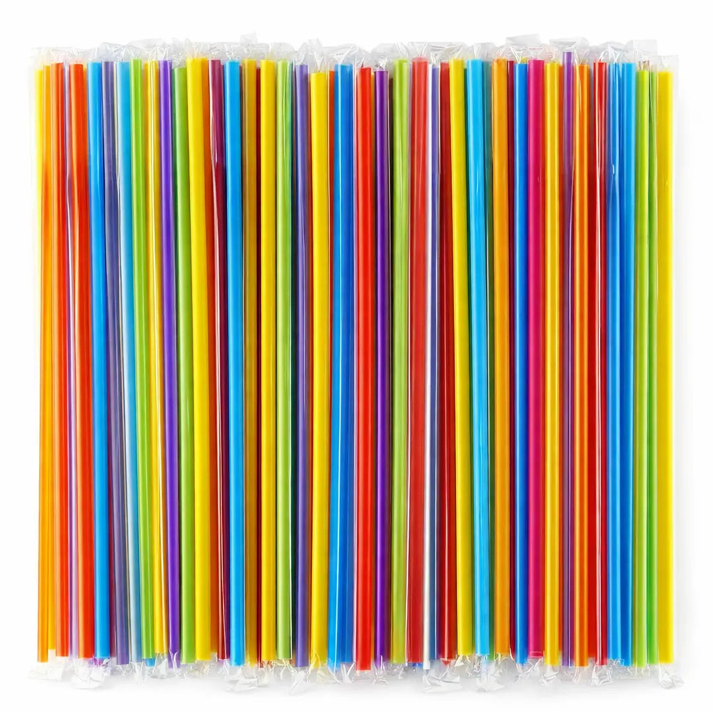 STRAW, PLASTIC, 6 MM, STRAIGHT, MIX COLOUR, PE WRAPPED (250 PCS)