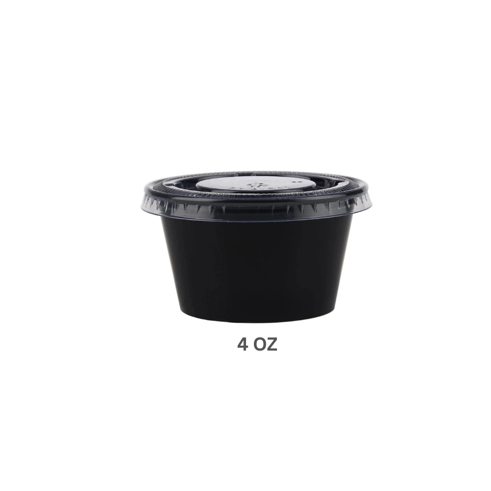 SAUCE CUP,4 OZ , BLACK WITH LID (1*100PCS)